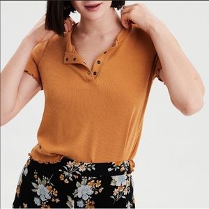 Mustard henley lettuce edge tee💛